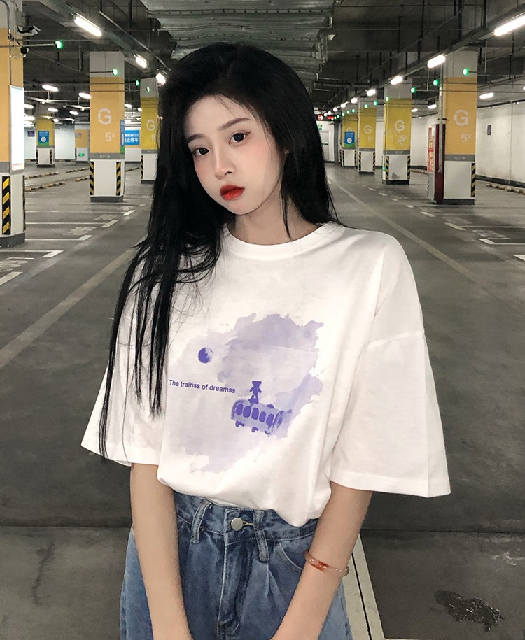 韓國外貿韓版新款夏季短袖T恤女韓版寬鬆慵懶原宿上衣chic港