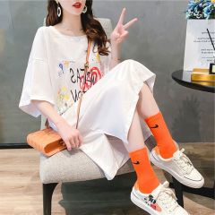 6535 pull-on 2025 summer new medium-long print short-sleeve T-shirt dress for girls