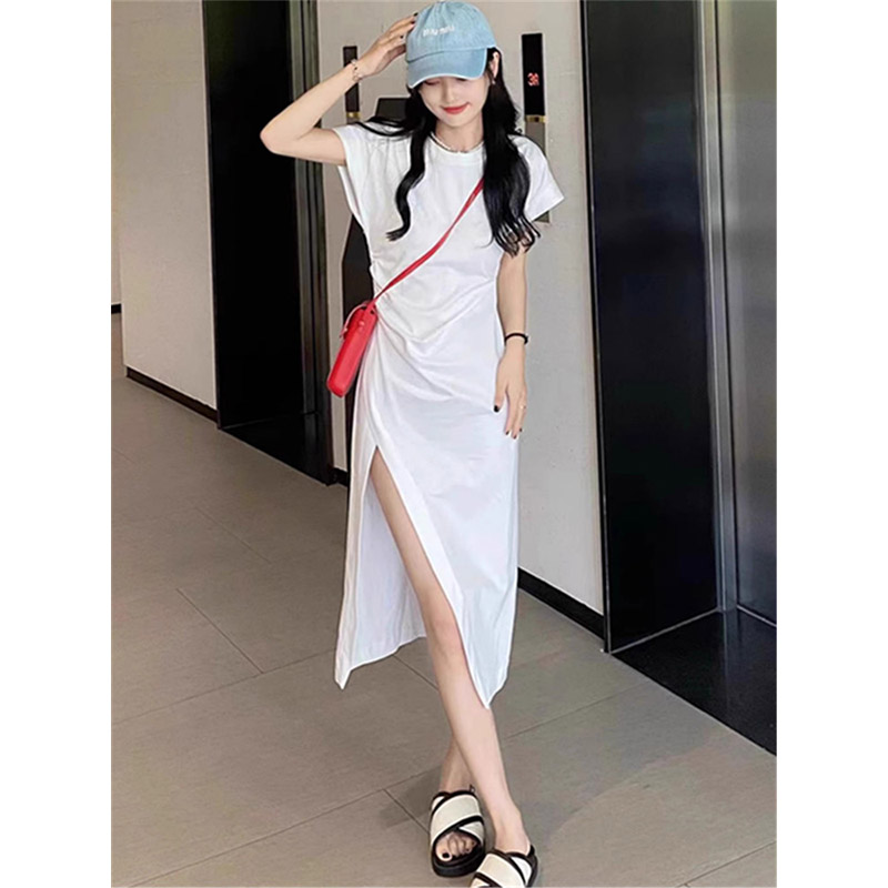 Wana try celebrity same style high-slit asymmetric skirt with pleated skirts and royal women's style cotton long skirt