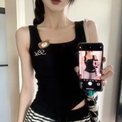 Spring and summer embroidered letters bear inner strap vest for women slim fit beautiful back strapless breasts and outer wear