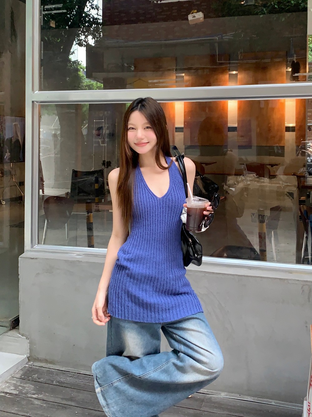 Real photo of 2025 spring backless halter neck vest versatile slim sweater top for women