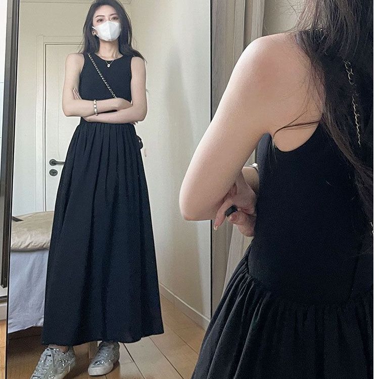 法式白色背心裙無袖氣質連衣裙女夏季設計感長裙收腰顯瘦裙子