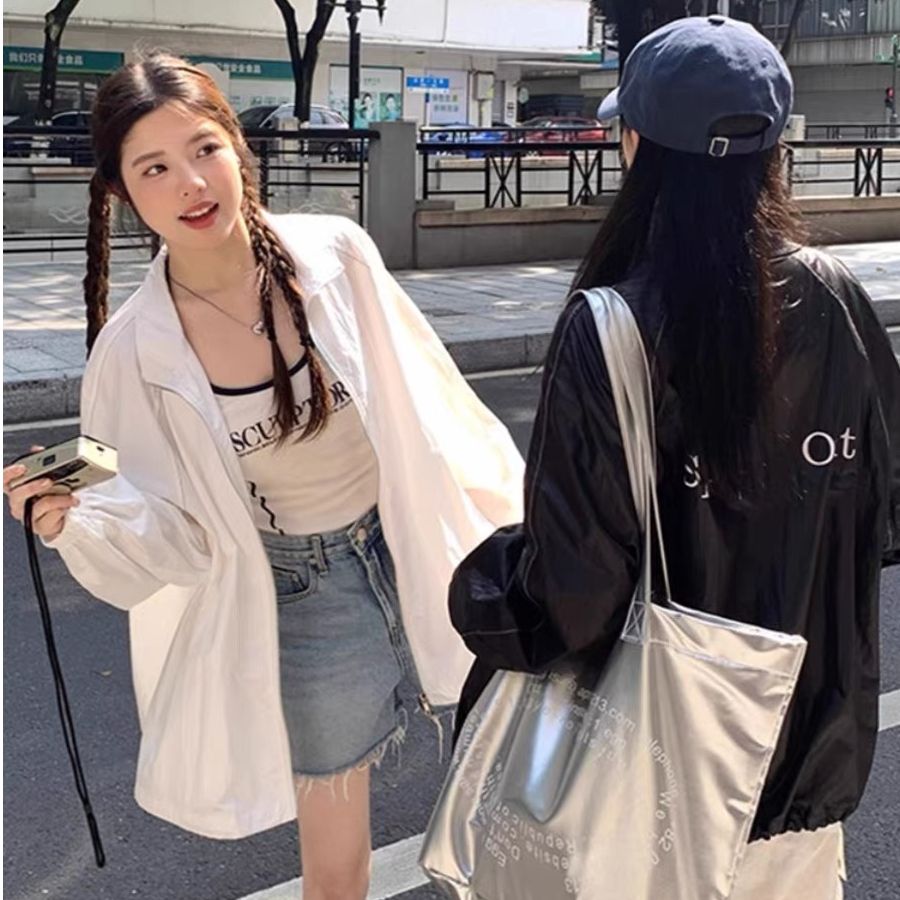 韓國慵懶風字母印花衝鋒衣外套女春季休閒寬鬆薄款夾克防曬開衫潮