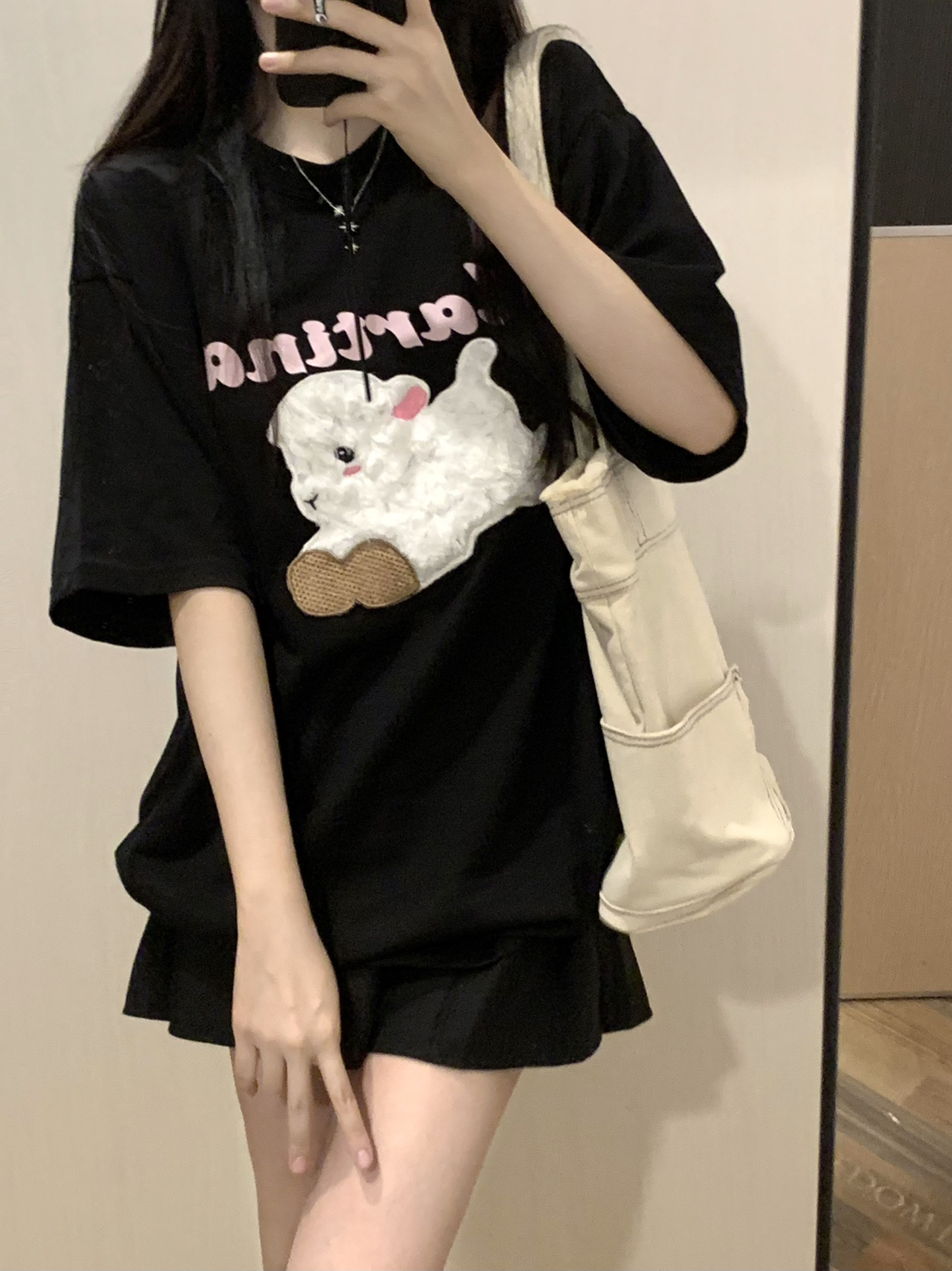 Official picture of pure cotton 210 grams combing tight back bag 240 catties large size original embroidered T-shirt for women