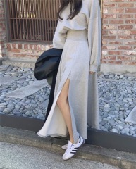 Original Korean Chic Personality Off-the-Shoulder Short-Sleeve Sweatshirt + Design-Sense Side Slit Skirt Set