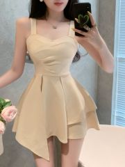 French-style sweet and spicy, stylish and sexy, backless halter dress for women, summer pure desire style, irregular waist-reducing, slender body dress
