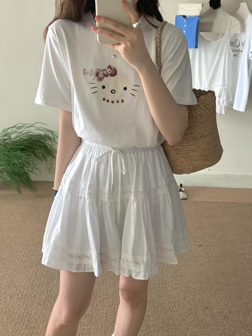 Photographed~ Lace A-line Skirt with Elastic Waist High-Waisted Short Skirt 2025 Summer New Slimming Sweet Half Skirt