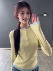 Original craftsmanship, embroidery 2x2 people cotton modal 260g, faux two-piece long-sleeve women's T-shirt