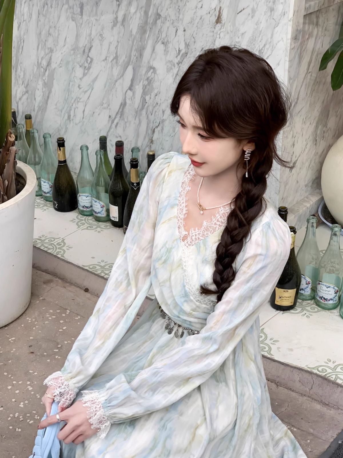 茶歇法式溫柔風連衣裙女2025年春季新款收腰顯瘦超仙氣質森系長裙