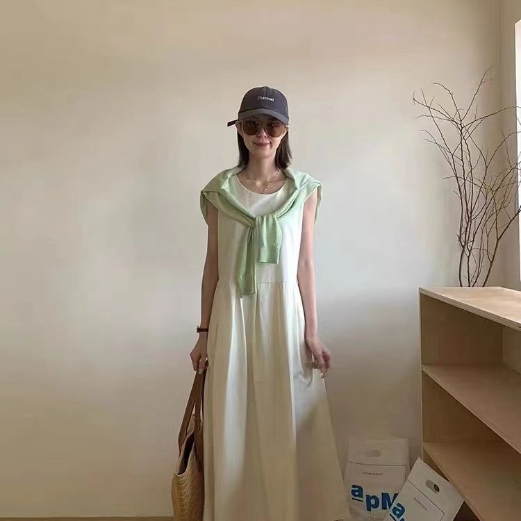 韓國2025春夏新款茶歇法式白色連衣裙女氣質小個子無袖背心裙長裙