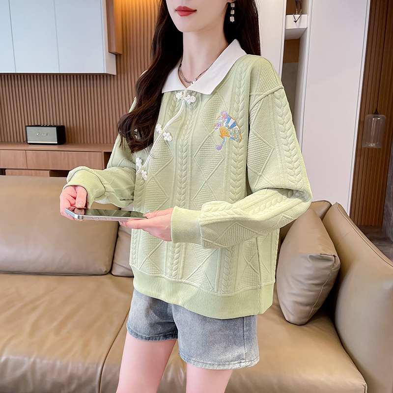 First real-time jacquard 100 polyester autumn and winter new jacquard versatile OP neck loose sweatshirt for women