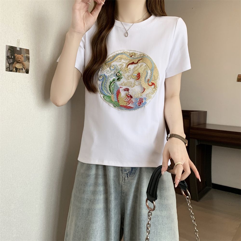 Real shot 40 pure cotton 210g 92 cotton/8 spandex short-sleeved T-shirt embroidery