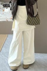 Korean fake two-piece lace spliced ​​straight-leg pants for women in summer high-waist loose wide-leg pants casual pants large size S-4XL