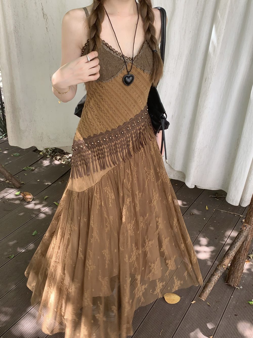 Real-life three-standard new Chinese retro design V-neck suspender dress for women slim long skirt
