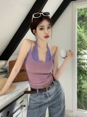 Two-piece spliced ​​halter neck vest for women wearing summer niche and unique slim body clothes