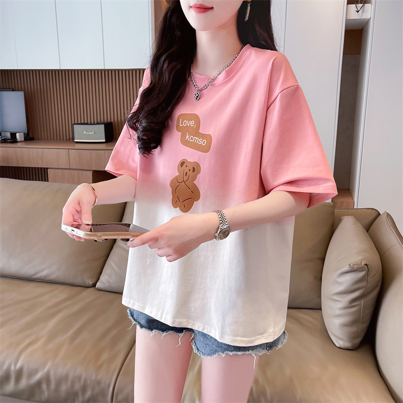 First release real shot 6535 cotton summer new fashion casual gradient short-sleeved T-shirt women's Korean loose top