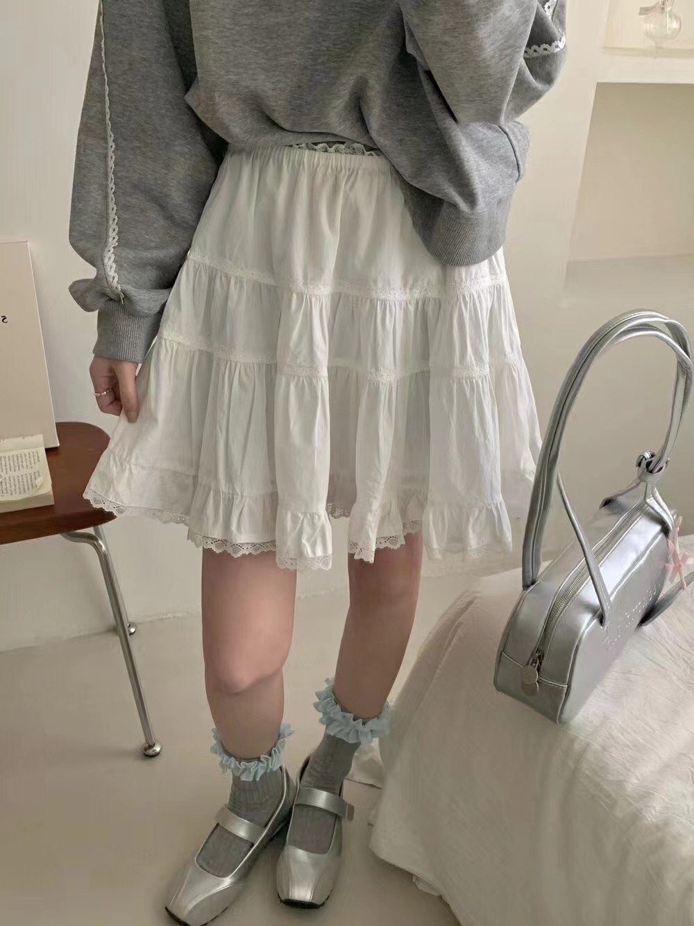 ～韓系miu系甜美百搭蓬蓬短裙百褶休閒顯瘦半身裙