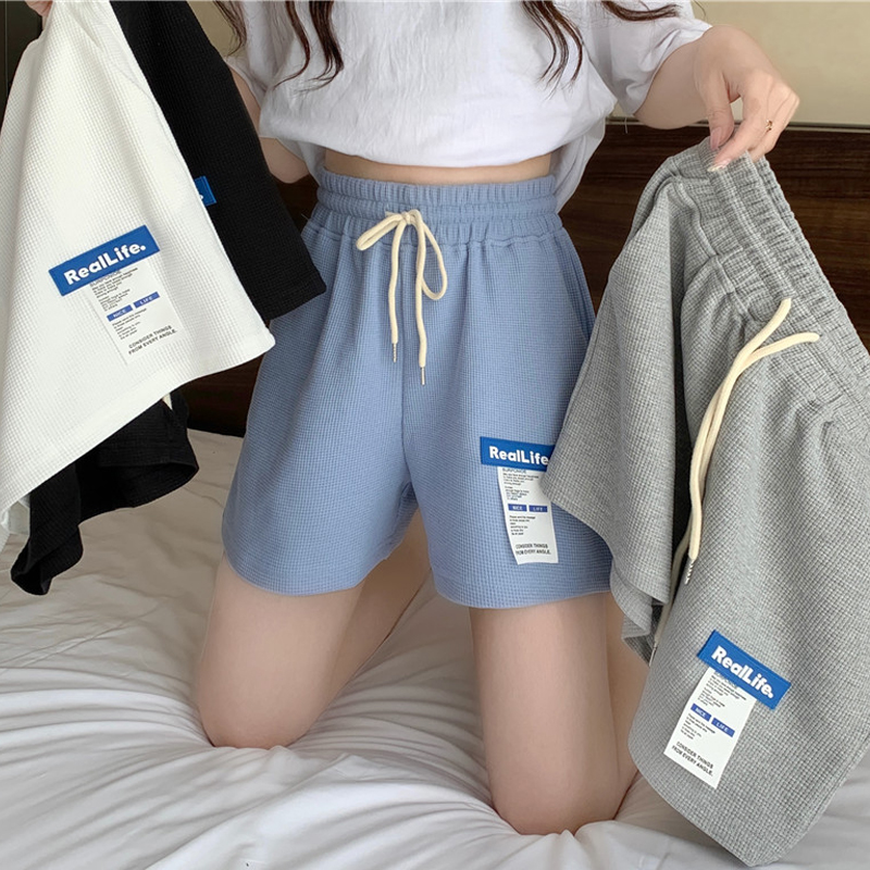 實拍華夫格休閒運動短褲女