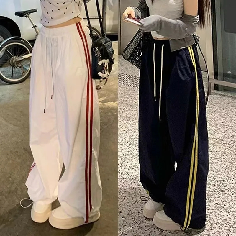 韓國外貿休閒褲女嘻哈鬆緊腰寬鬆闊腿褲潮流酷系辣妹束腳速干褲