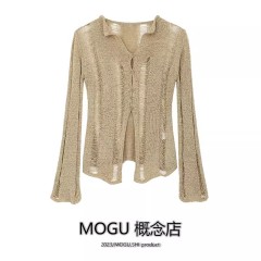 2025 spring and autumn American Y2K hot girl sexy hollow sweater women short waist long sleeve cardigan