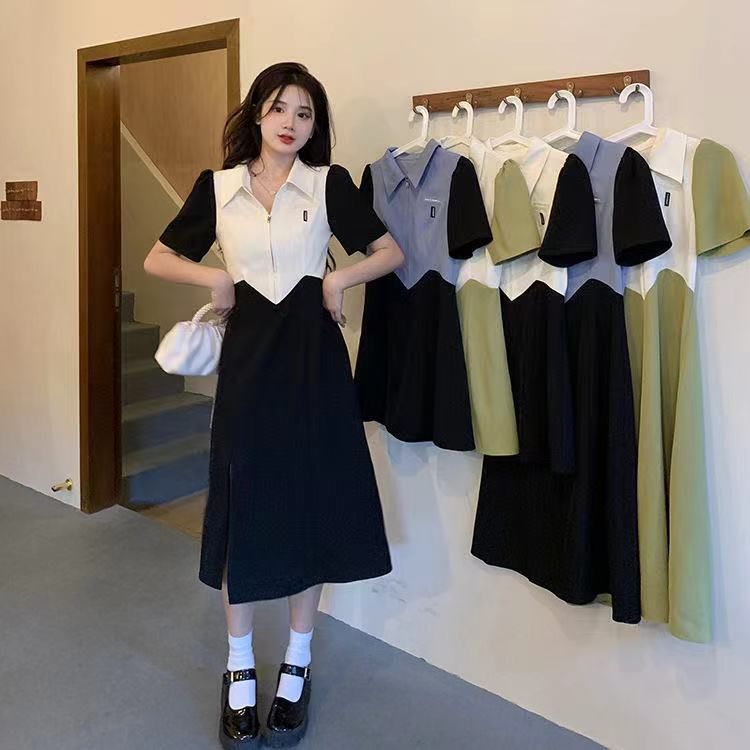 Sticky silk original workmanship and quality, women's summer fat mm design sense slit waist-closing skirt