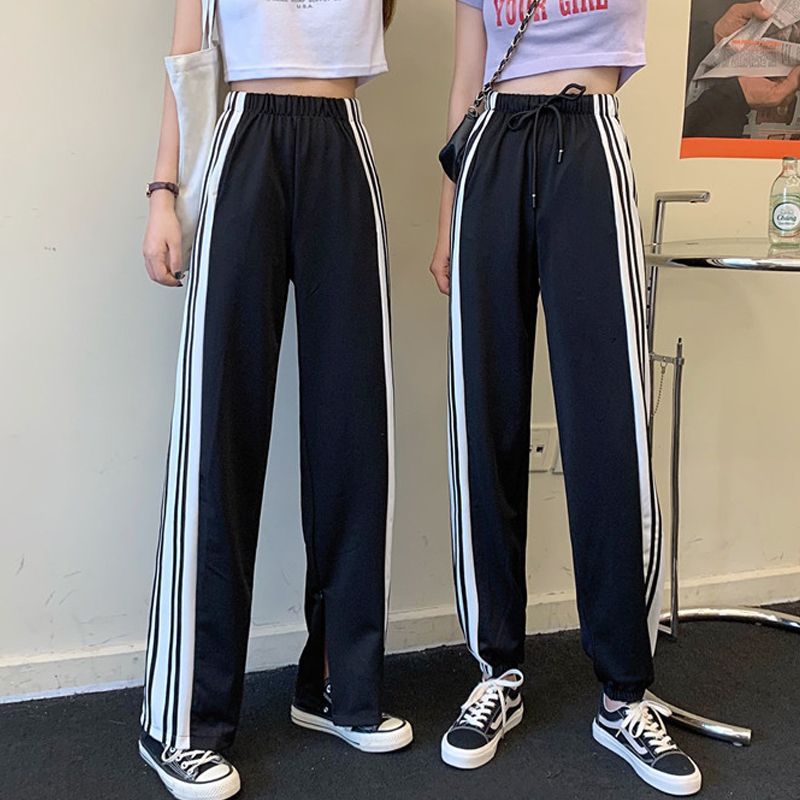 Women's Summer 2025 New Black Loose Fit Harem Pants with Drawstring Sports Leggings, Slimming High-Waisted Korean Style