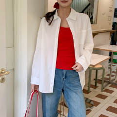 Real photo of lapel thin sun protection long-sleeved shirt for women polo collar shirt jacket casual loose top