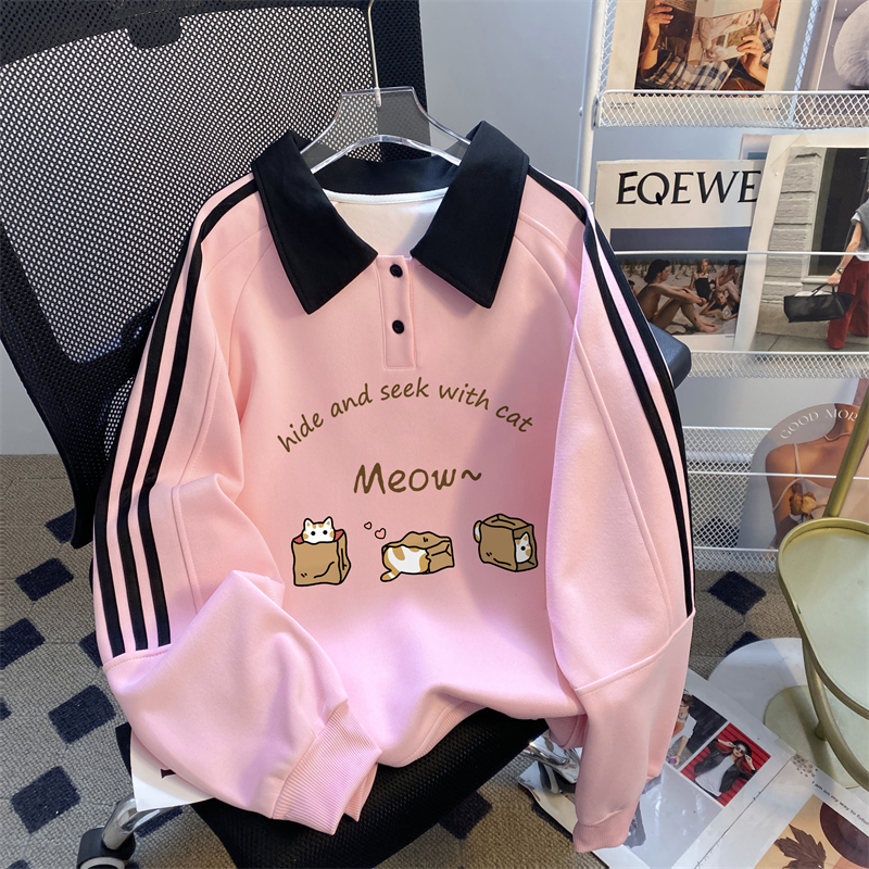 First launch real-life Chinese cotton composite milk silk 2025 three-bar new POLO thin sweatshirt