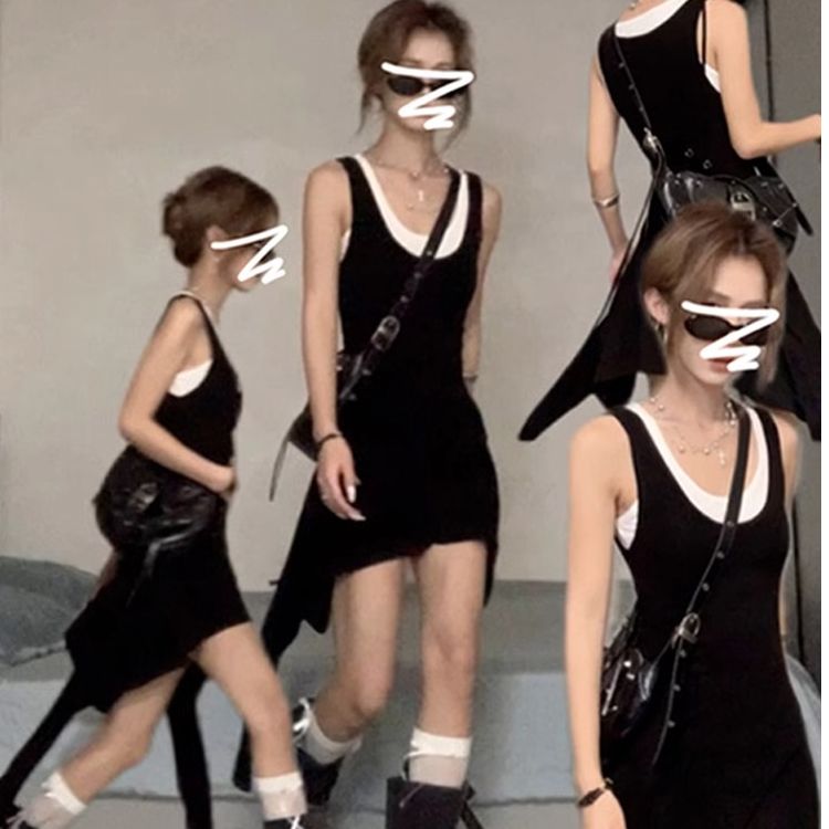黑色吊帶背心連衣裙女2025夏季新款不規則設計感小眾辣妹性感短裙