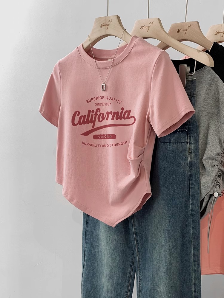 Printed 40 pieces 92 cotton 8 spandex 210g rear bag collar 200 catties extra large size versatile short-sleeved women