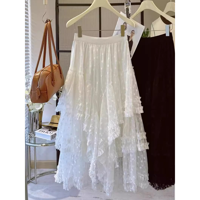 Where is the orange tree high waist floral skirt for women in spring and summer gentle style to look slim A-line medium-length cake gauze skirt