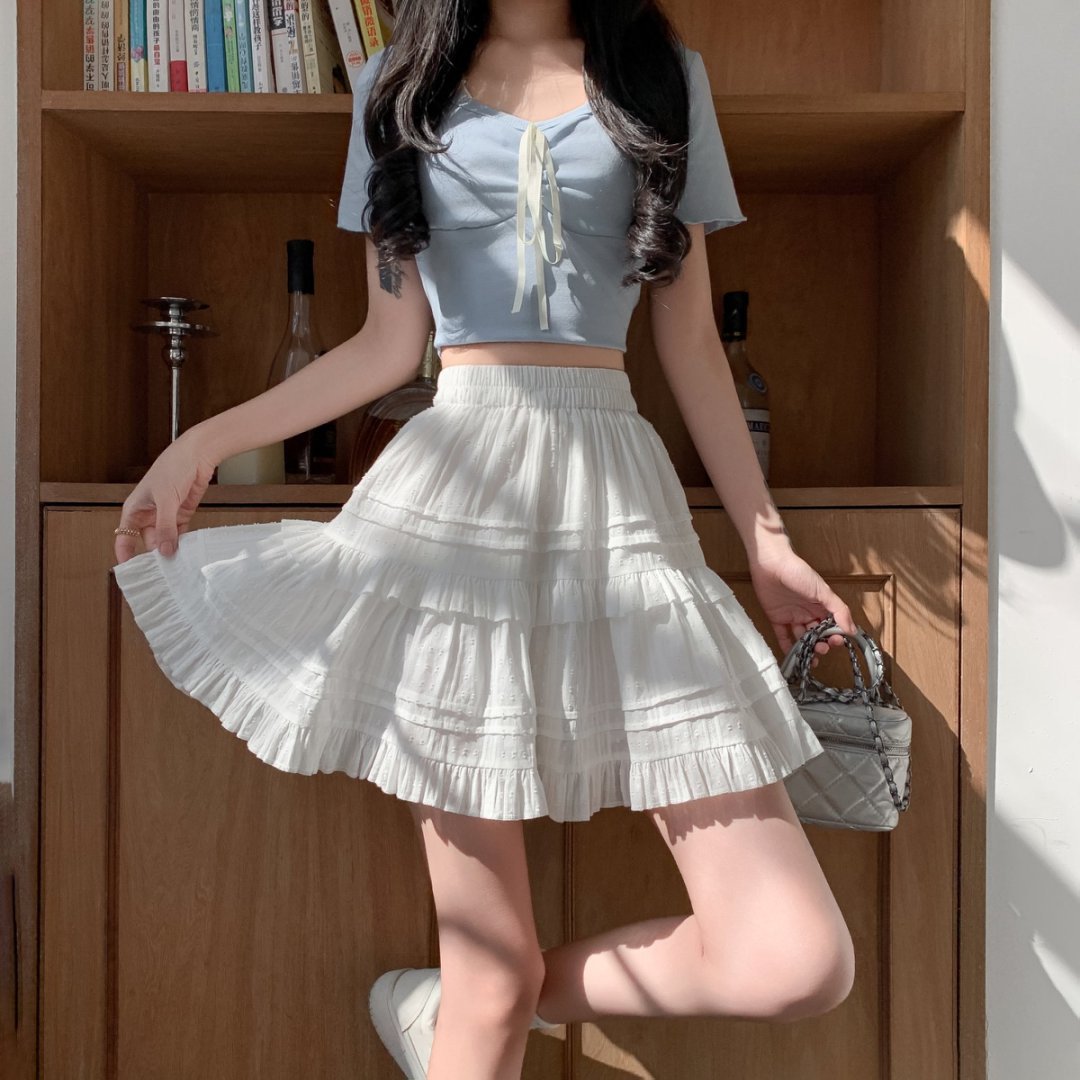 蕾絲春夏新款蓬蓬裙白色蛋糕裙超短辣妹百搭高腰小個子半身裙女