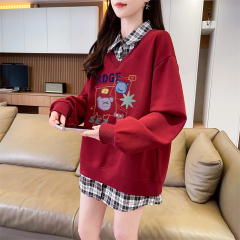 First shot of the real-time collar twill, thin top POLO collar plaid sweatshirt, women's long-sleeved jacket