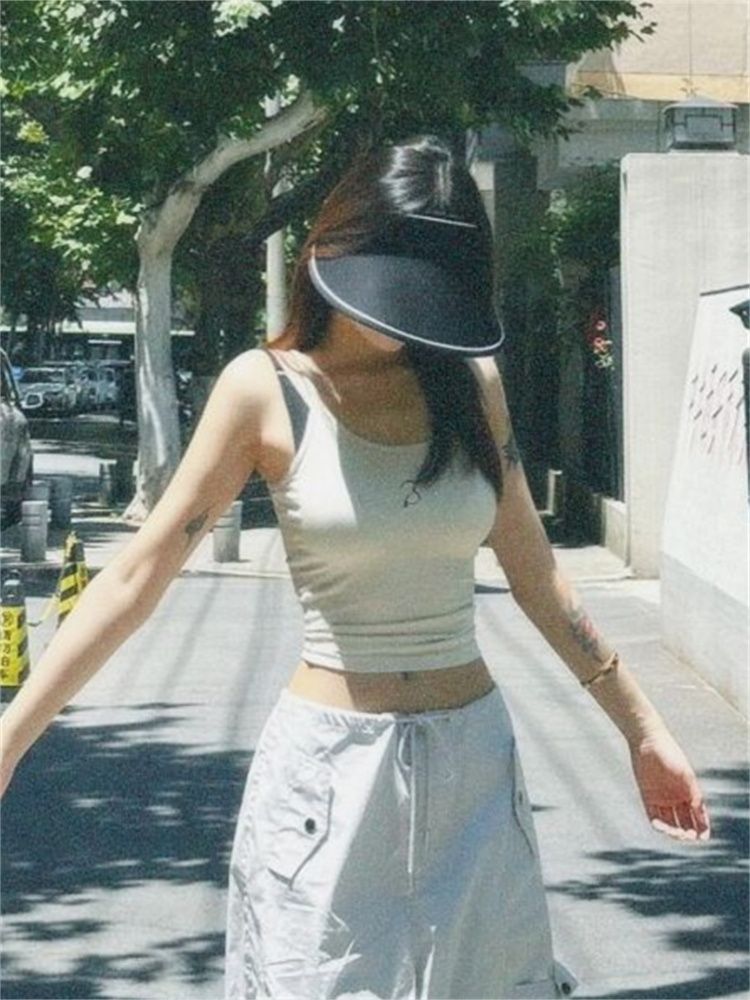 1*1莫代爾美式辣妹字母刺繡吊帶背心女性感修身顯瘦無袖內搭上衣