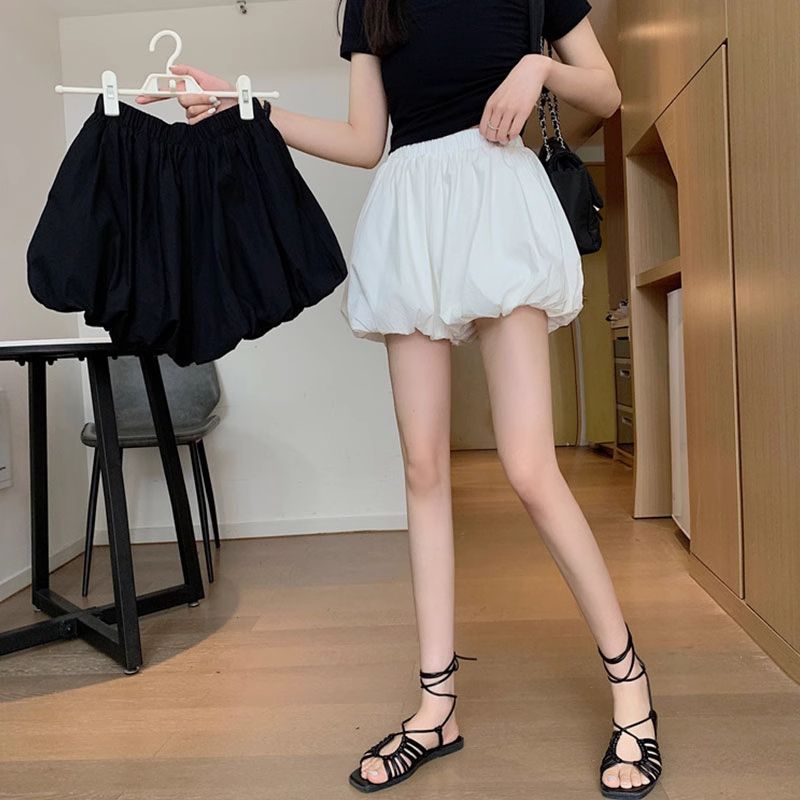White flower bud shorts women's skirt pants spring small high-waisted slim bloomers casual wide-leg pants