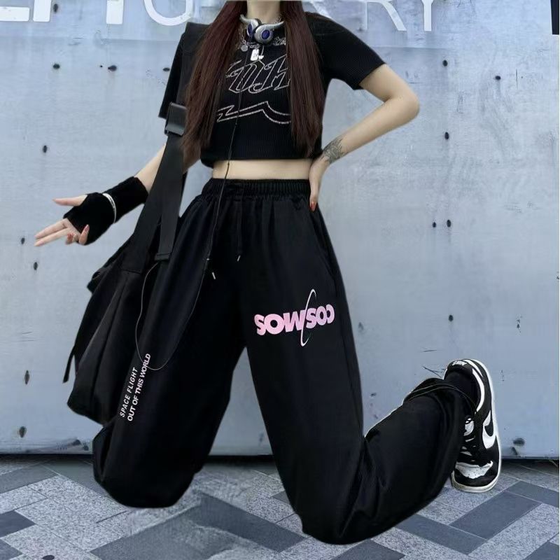 Cross-border Amazon AliExpress High-waisted Drawstring Loose European and American Hot Girl Style Jazz Dancing Hip Hop Sport Pants for Women