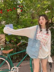 Lazy style long-sleeved sunscreen T-shirt blouse for women in summer thin loose casual round neck base top air conditioning shirt