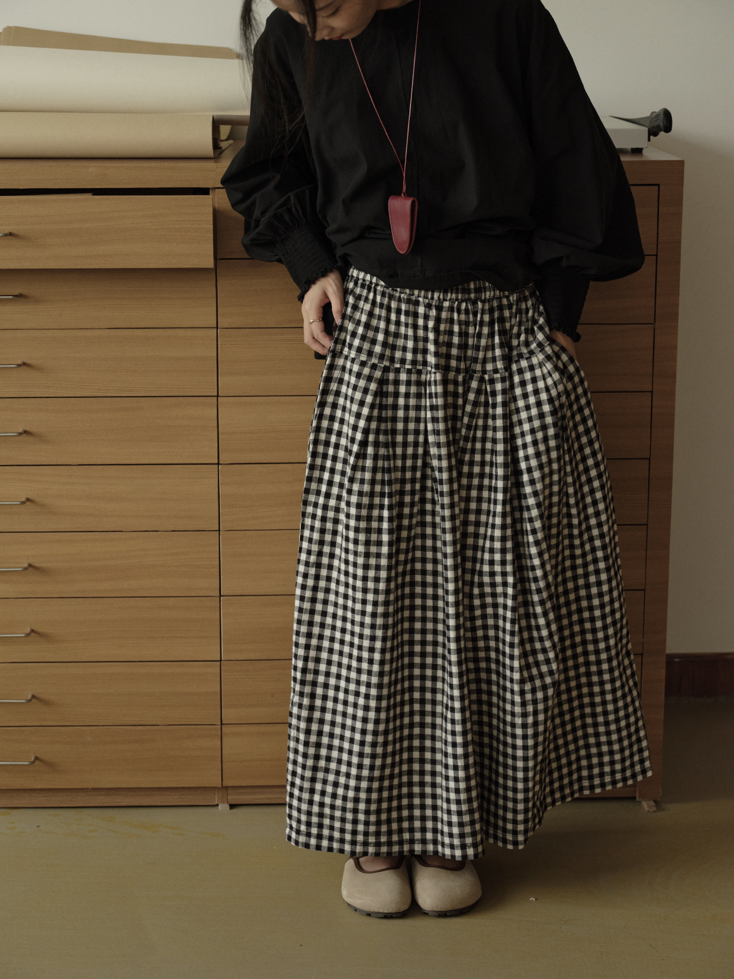 Japanese literary plaid skirts for women in autumn loose slim and versatile wide-leg casual pants