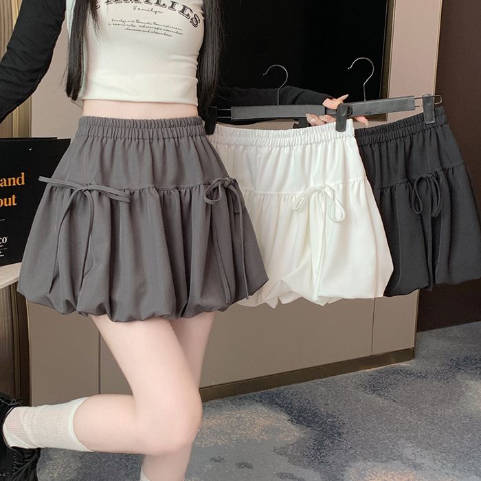Ballet style bow for women summer A-line skirt fluffy skirt elastic waist strap flower bud sweet cool lantern skirt