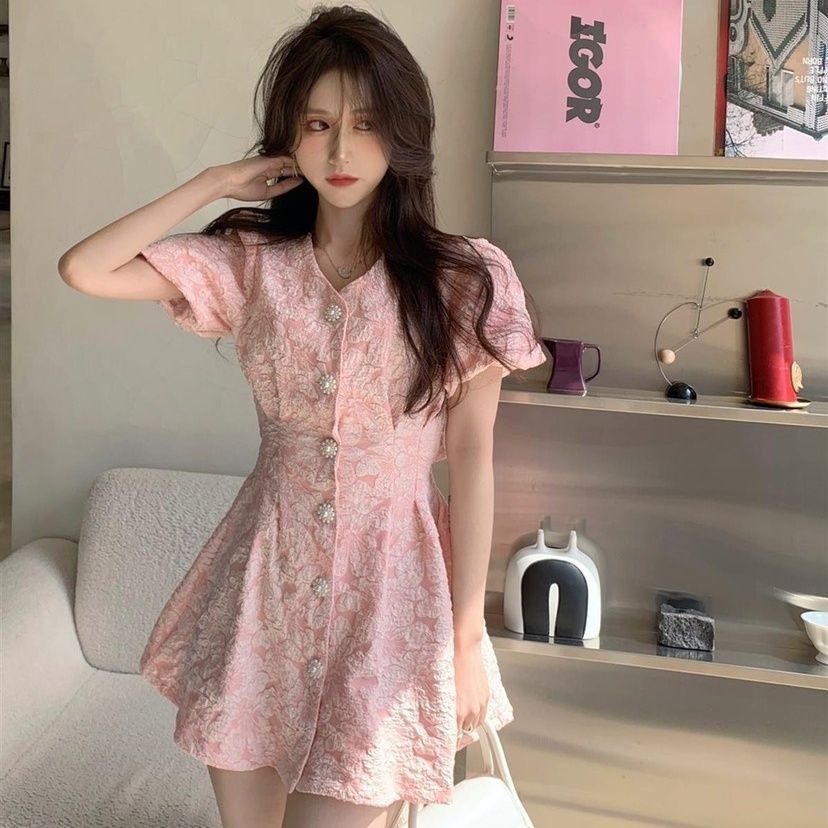 美式連衣裙女夏服裝浮雕提花連衣裙裙子
