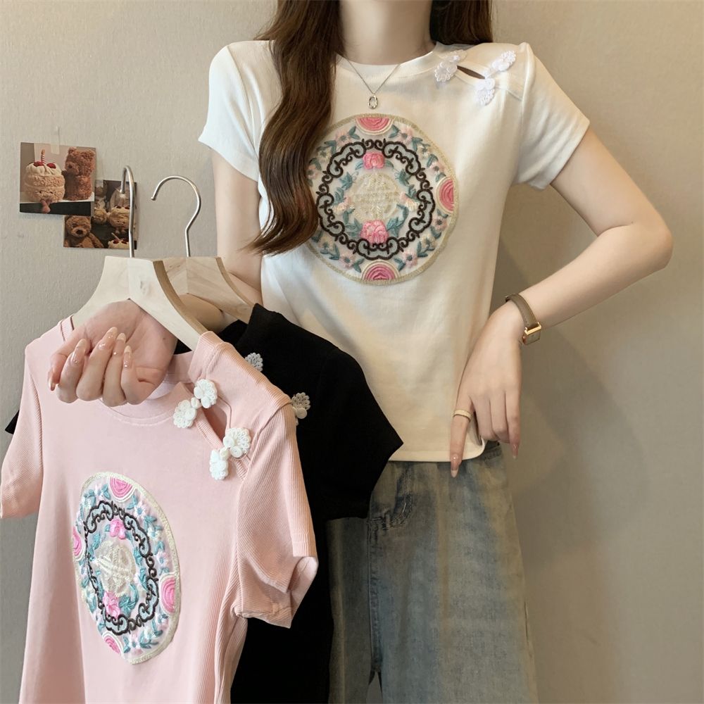 Real shot 40 pure cotton 210g 92 cotton/8 spandex 2025 summer short-sleeved T-shirt for women