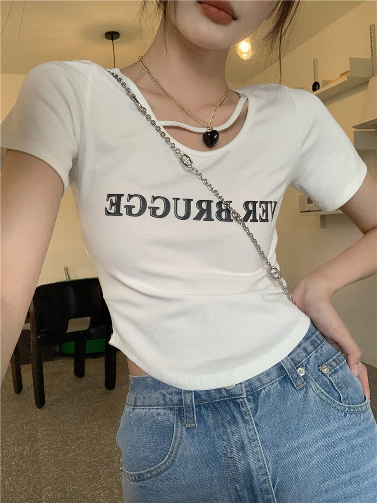 韓國外貿韓版新款辣妹不規則T恤女夏季修身顯瘦ins潮短款短袖
