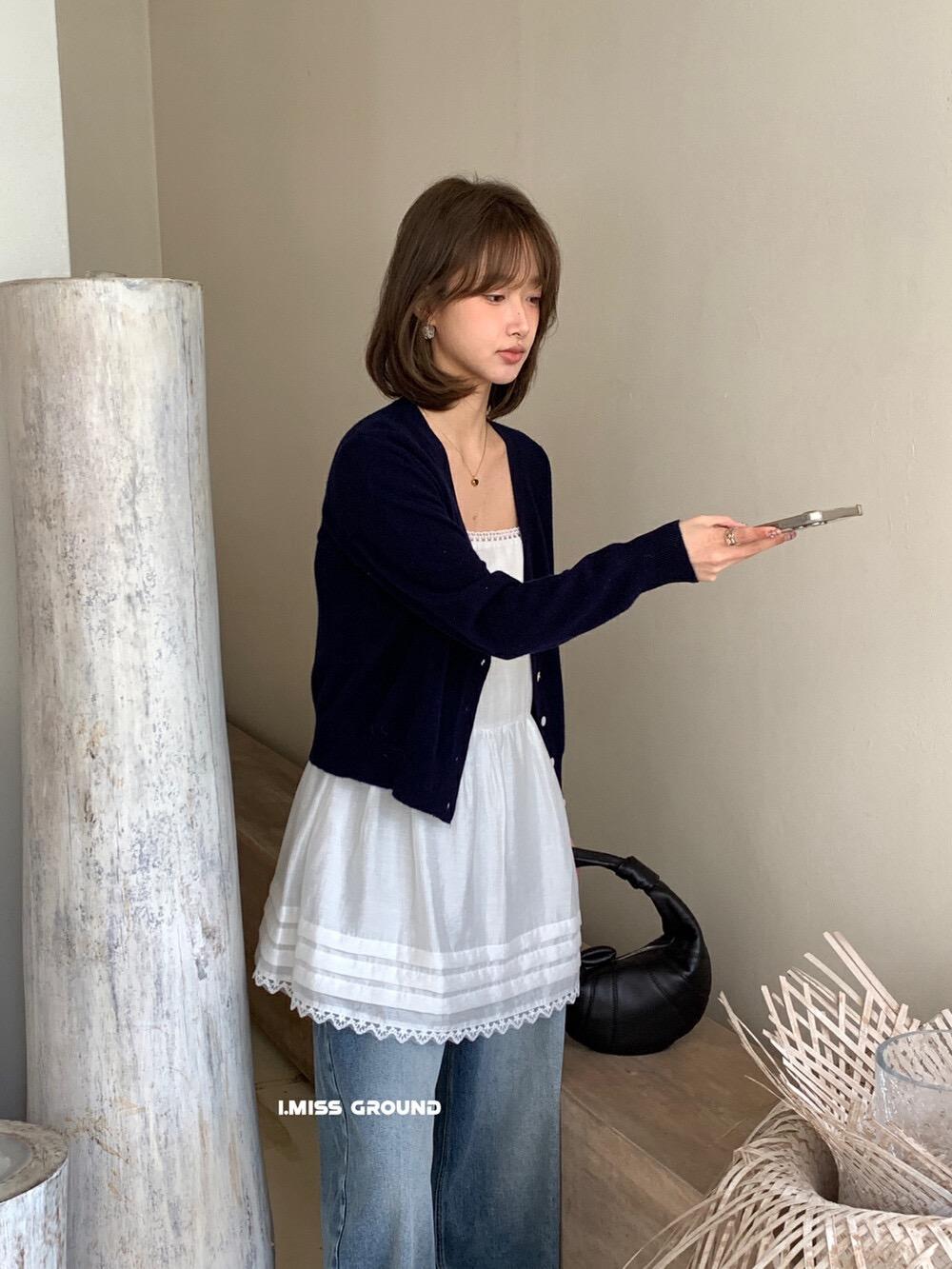設計感花邊蕾絲吊帶上衣女2025春夏韓系白色疊穿短款連衣裙