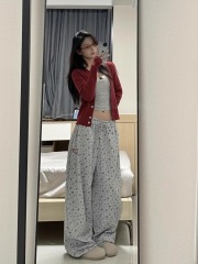 ，立體腰頭#春秋2025早春新款美式寬鬆運動褲潮碎花闊腿衛褲