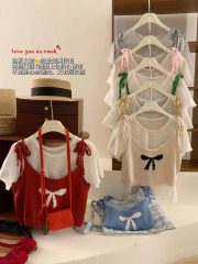 Sweet and cool contrasting bow tie strap vest set for women in summer breathable and gentle inner strap