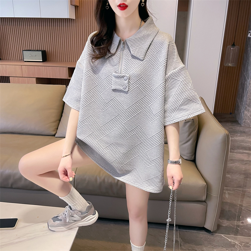 首發實拍純棉後包條質量OP領短袖t恤女寬鬆大碼上衣
