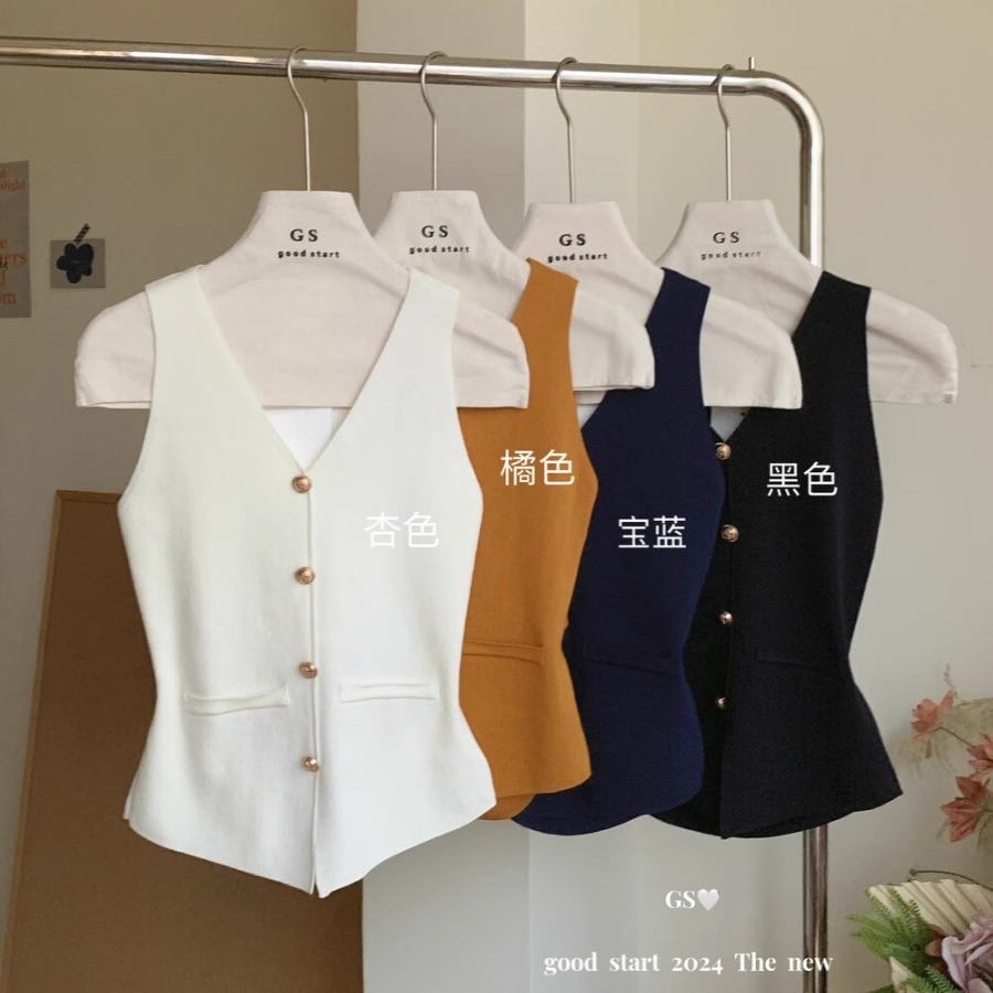 New GS style "early autumn French V-neck sleeveless outer vest sweater versatile slim top