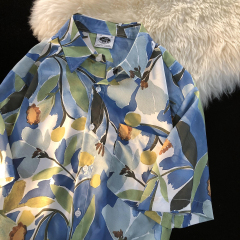 Official picture 100% polyester fiber floral shirt for women's design niche retro Hong Kong style short sleeves