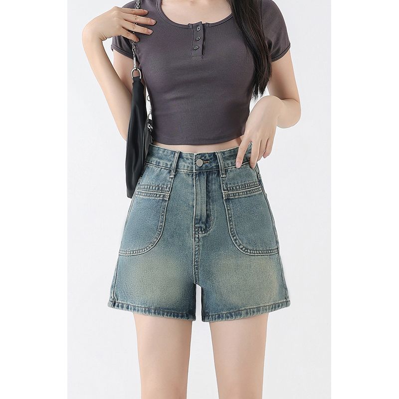 Commuting versatile denim shorts for women in spring and summer new style to cover meat to make them look slim pear-shaped body A-line straight jeans