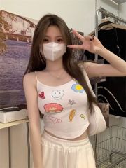 1*1莫代爾甜辣上衣背心 性感外穿印花露臍帶胸墊爵士舞短款吊帶女